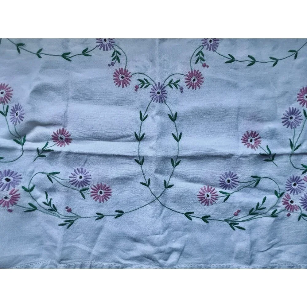 Vintage Hand Embroidered Floral Tablecloth 32